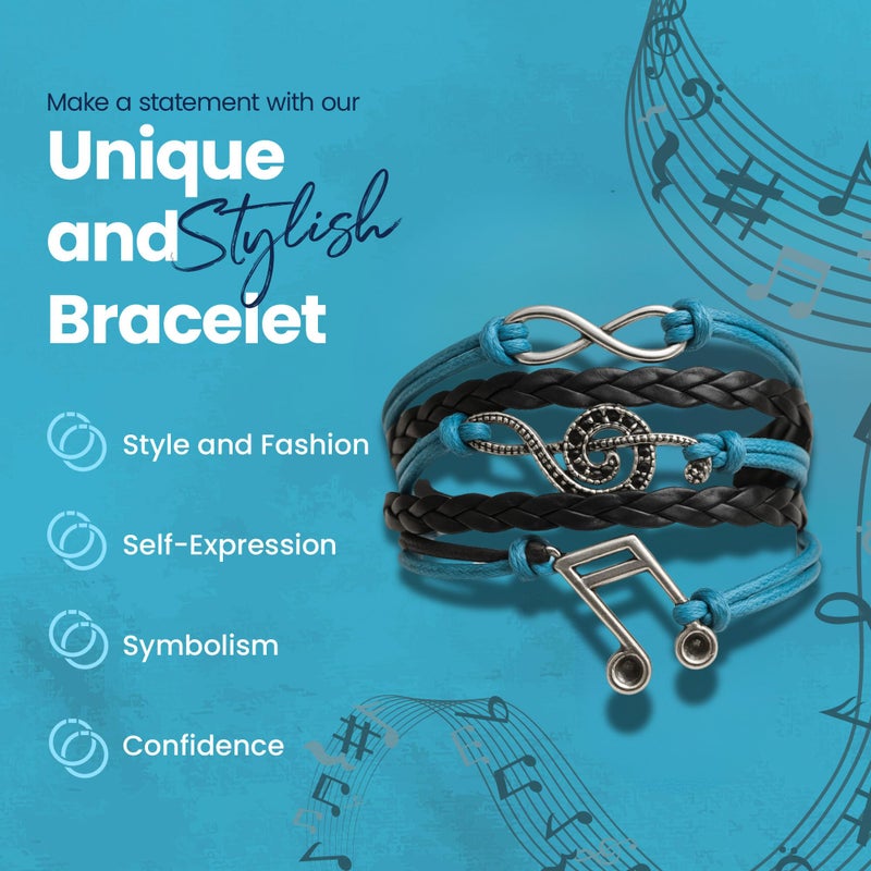Infinity Collection Music Charm Bracelet - Teal and Black Adjustable Bracelet with Treble Clef and Music Note Charms Jewelry for Women, Teens, and Musician - Image 4